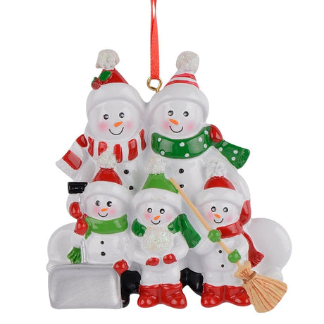 Resin Family of 5 Snowmen Hand Painted Resin Christmas Ornament in Multi color Triangle