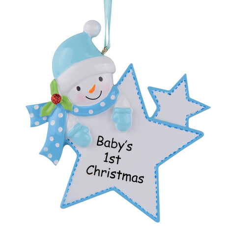 Plastic Baby's Boy First Christmas Hand Painted Resin Christmas Ornament in Multi color Star