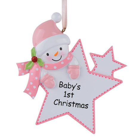 Plastic Baby's Girl First Christmas Hand Painted Resin Christmas Ornament in Multi color Star