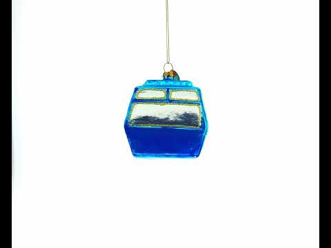 Mountain Bliss Ski Gondola Blown Glass Christmas Ornament