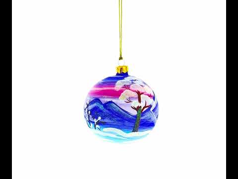 Santa and Polar Bear Festive Glass Ball Christmas Ornament 3.25 Inches