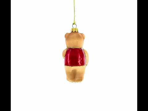 Teddy Bear Wearing Red Jacket Mini Glass Christmas Ornament