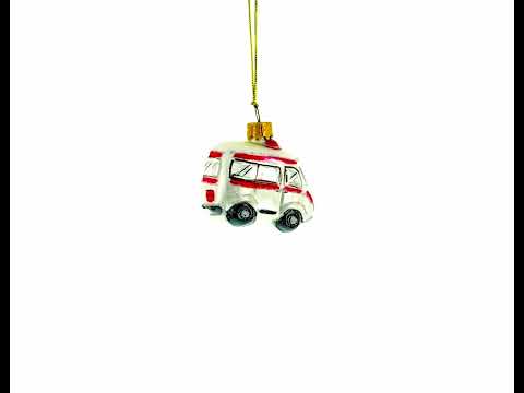 White Ambulance Car Mini Glass Christmas Ornament