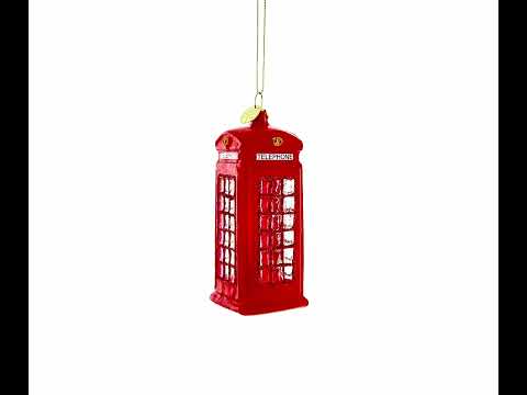 Red Telephone Booth in London, United Kingdom Blown Glass Christmas Ornament