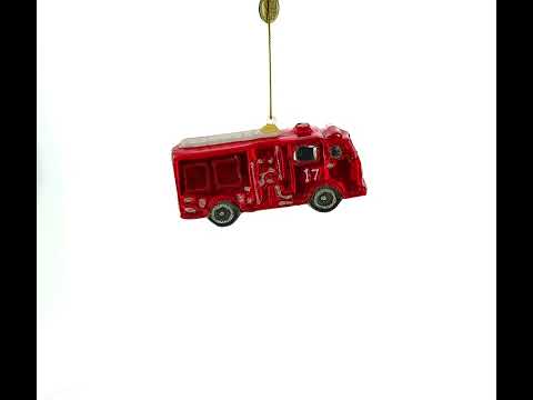 Gleaming Firetruck Blown Glass Christmas Ornament