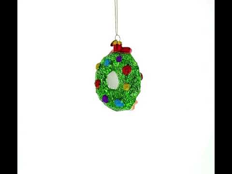 Joyful 2023 Snowmen Couple in Wreath Blown Glass Christmas Ornament