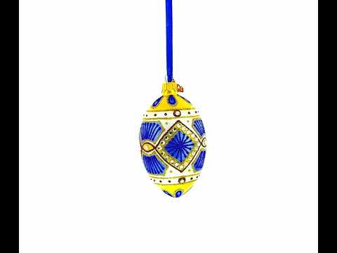 Diamonds on Square Glass Egg Ornament 4 Inches