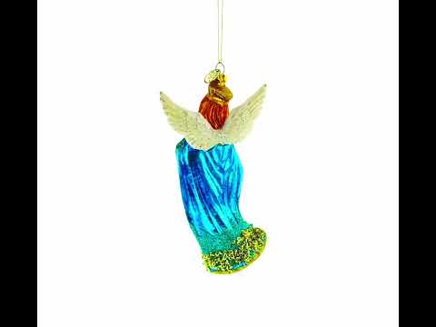 Serene Angel with Basket of Flowers Glass Christmas Ornament