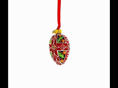 Black with Red, Green, and Gold Glitter Cross Pattern Mini Glass Egg Ornament 2.9 Inches