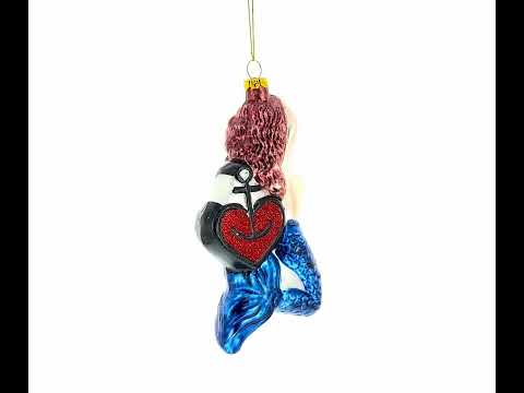 Mermaid Anchor Blown Glass Christmas Ornament