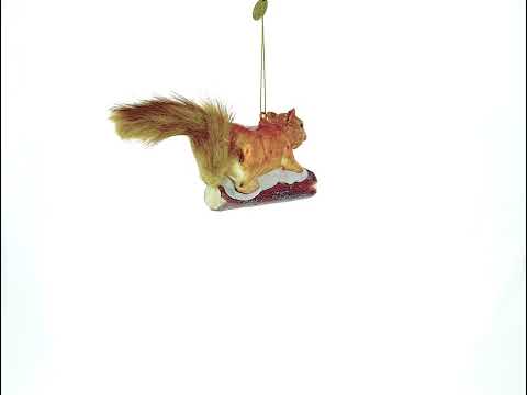 Squirrel on Snowy Branch Blown Glass Christmas Ornament