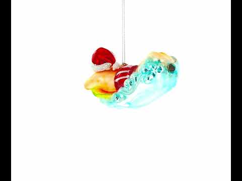 Surfing Santa Glass Christmas Ornament