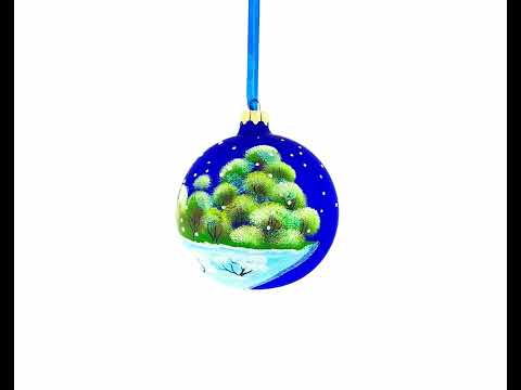 Puppy Unwrapping a Surprise Glass Ball Christmas Ornament 4 Inches