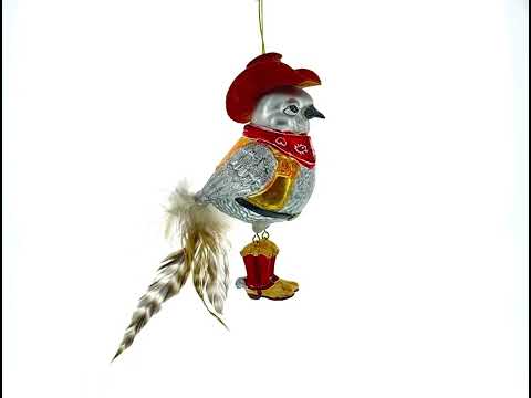 Cowboy Bird Blown Glass Christmas Ornament