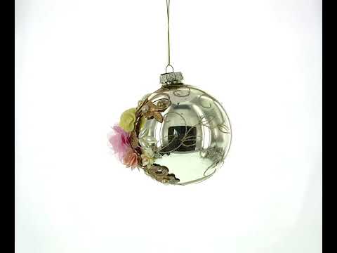 Fabric Flowers on Glass Ball - Artistic Blown Glass Christmas Ornaments Ornament