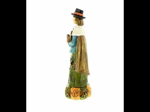 Pilgrim Figurine with Turkey – Autumn Thanksgiving Decorative Accent Figurine