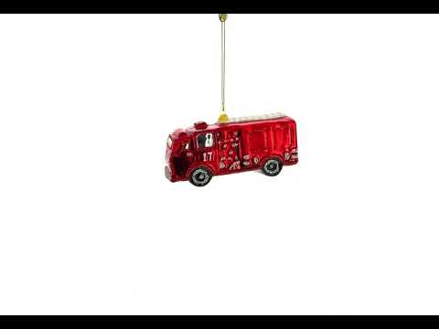 Classic Fire Truck Blown Glass Christmas Ornament