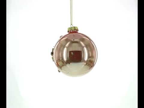 Rose Gold and Yellow Bejeweled Glass Egg Christmas Ornament