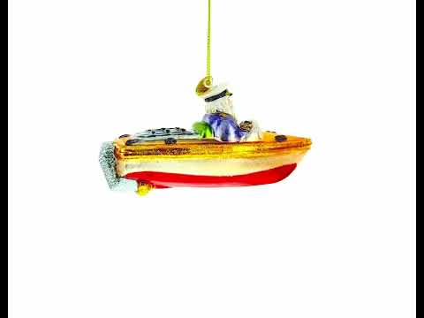 Captain Santa on Boat Blown Glass Christmas Ornament