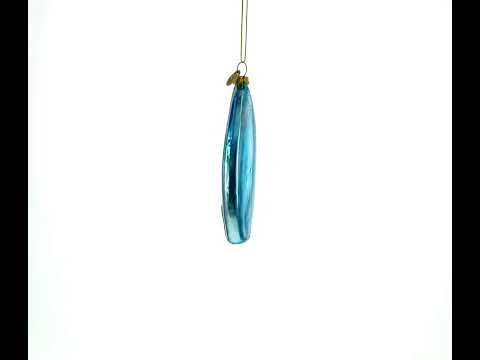 Tropical Vibes Blue Surfboard Blown Glass Christmas Ornament