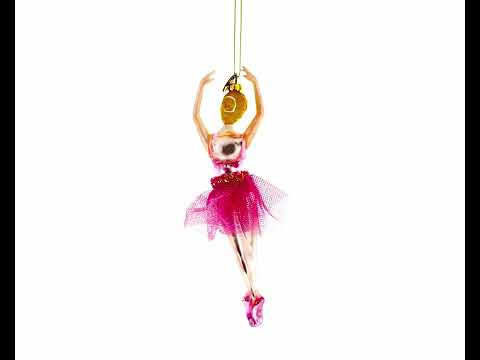 Dancing Ballerina in Pink Dress -Blown Glass Christmas Ornament