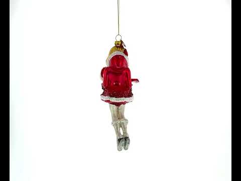 Twirling Ice Skater: Girl with Candy Cane Blown Glass Christmas Ornament