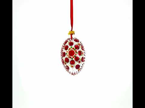 Red Poppy Floral Handcrafted Glass Egg Ornament