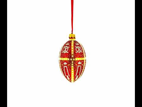 1896 Twelve Monograms in Red Royal Egg Glass Ornament 4 Inches