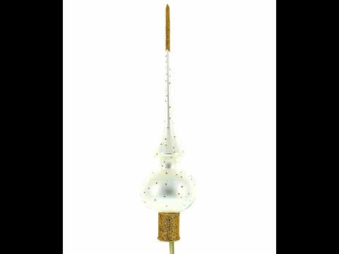 Angel on White Golden Flowers Bouquet Blown Glass Christmas Tree Topper 11 Inches