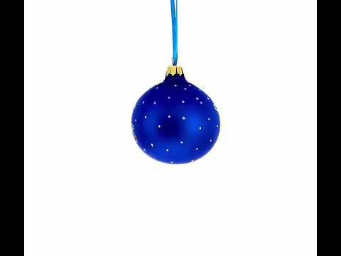 Winter Wonderland Skiing Blue Blown Glass Ball Christmas Ornament 3.25 Inches