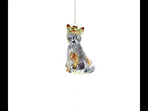 Yorkshire Terrier Blown Glass Christmas Ornament