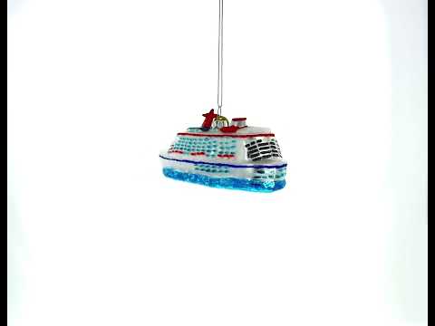 Voyage Aboard a Majestic White Cruise Ship Blown Glass Christmas Ornament