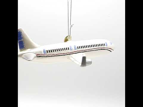 Passenger Jet Airplane Blown Glass Christmas Ornament