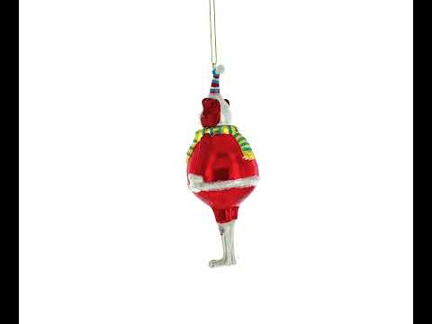 Dog in Fur Hat Holding Tree Blown Glass Christmas Ornament