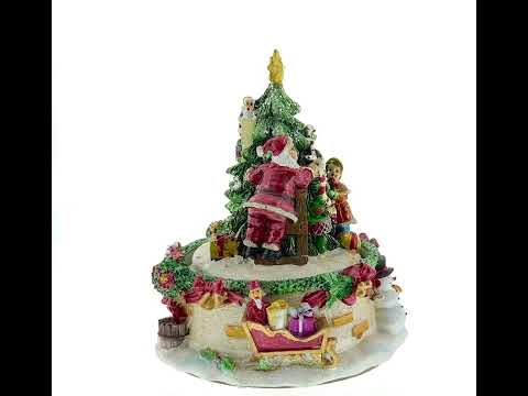 Festive Tree Decorating Duo: Spinning Musical Christmas Figurine with Santa and Girl