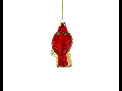 Shimmering Red Cardinal on a Tree Branch Blown Glass Christmas Ornament