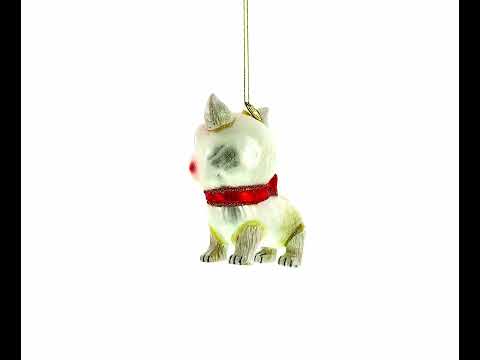 Adorable Yorkshire Terrier Blown Glass Christmas Ornament