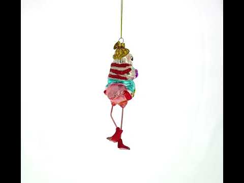 Santa Riding a Pink Flamingo Blown Glass Christmas Ornament