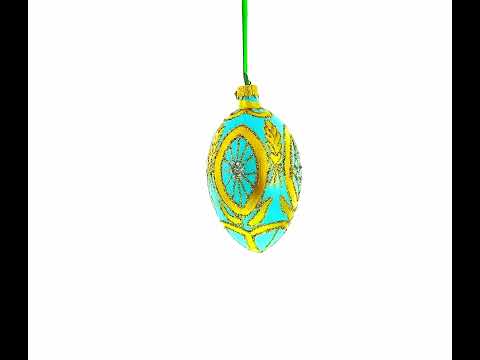 Golden Wheat on Turquoise Glass Egg Christmas Ornament 4 Inches