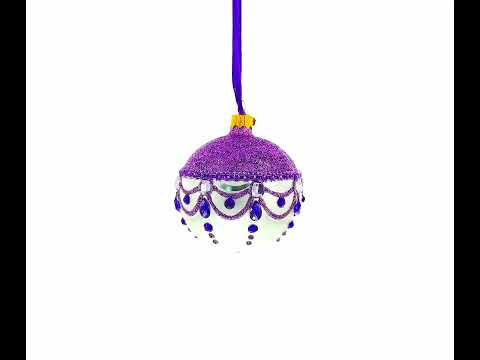 Glittered Purple Top Glass Ball Christmas Ornament 3.25 Inches