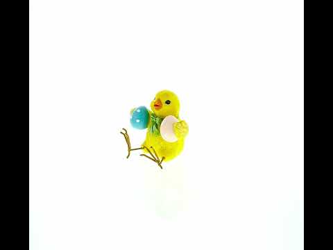 Cheerful Chick Clutching Colorful Easter Eggs Figurine