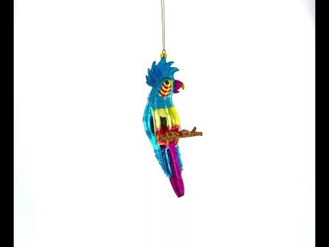 Parrot with Colorful Beads Blown Glass Christmas Ornament