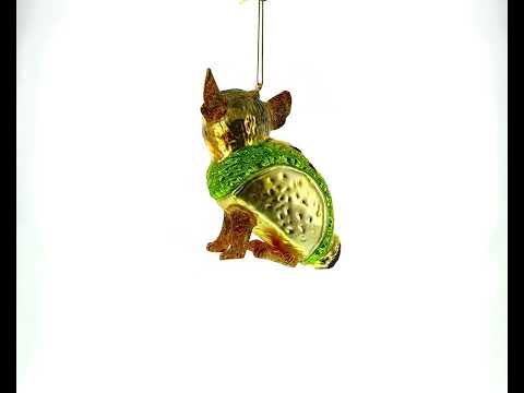 Taco-Wearing Dog Blown Glass Christmas Ornament