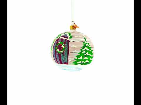 Santa Peeking Through House Window  Glass Ball Christmas Ornament  3.25 Inches