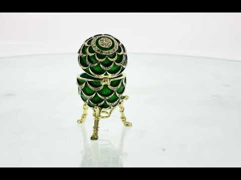 Green Enamel Pinecone Royal Inspired Imperial Easter Egg with Clock Surprise