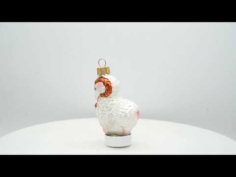 Ram with Bell Mini Glass Christmas Ornament