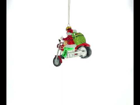 Scooter-Riding Santa Blown Glass Christmas Ornament