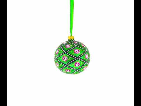 1907 Rose Trellis Royal Egg Green Blown Glass Ball Christmas Ornament 3.25 Inches