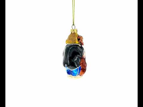 Monkey Playing Contrabass Mini Glass Christmas Ornament