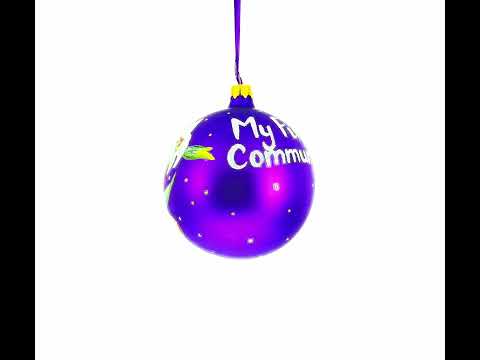 First Communion on Purple Blown Glass Ball Christmas Ornament 4 Inches